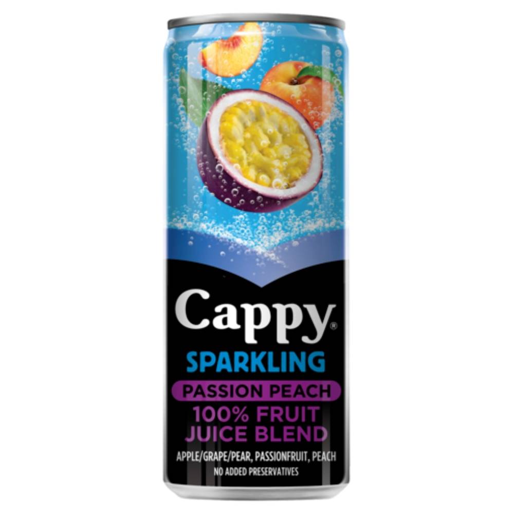 Cappy Passion Peach 300ml Sparkling 100% Juice Cans